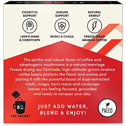 Sun Alchemy Mushroom Coffee, Energize With Organic Fair-Trade Coffee, Lion’s Mane, Reishi, Chaga & Cordyceps Mushrooms - 12 Sachets #TOP2