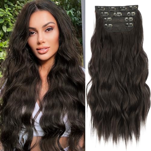 Image of KooKaStyle Wavy Thick Clip in Hair Extensions 16 inch Dark Brown