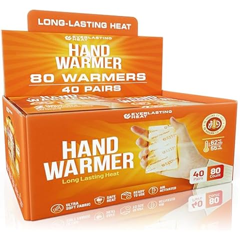Everlasting Heat Hand Warmers 40 Pairs (80 Warmers) - Up to 10 Hours of Long Lasting Warmth and Hot Hands - Easy Air Activation for Hands, Body and Feet - TSA Approved