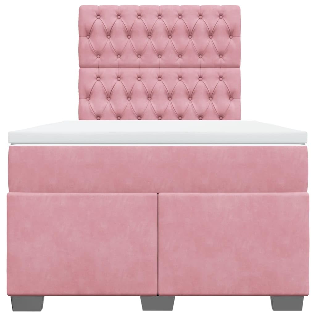 Cama con somier rosa de terciopelo 120 x 200 cm con LED USB, cabecero regulable en altura regulable, colchón de resistencia media para jóvenes, dormitorios, habitaciones de invitados