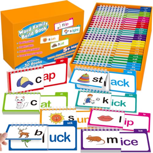 Phonics Flash Cards Word Family Build Book Learn to Read 30 Read and Rhyme Flip Books Sight Words Flash Cards Kindergarten Phonics Flip Books for Kids Classroom Homeschool Preschool Learning Activity