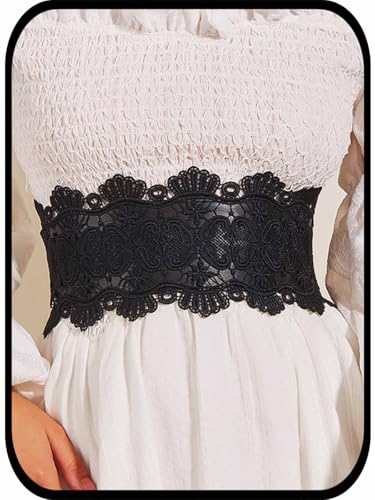 Urieo Lace Stretchy Cinch Belt Black Elastic Corset Belts Wide Stretch Halloween Costume Dress Dresses Waist Belt for Women