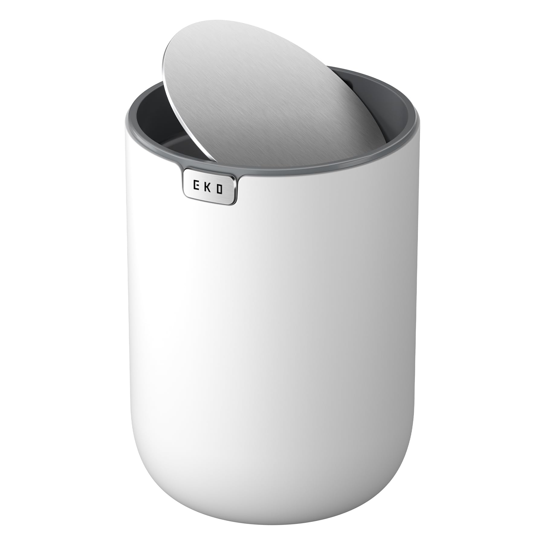 EKO Fandy Mini-Mülleimer mit Deckel, Schwingdeckel, Schreibtisch-Mülleimer für Badezimmer, Arbeitsplatte, Schminktisch, Schreibtisch oder Büro, kleiner Mülleimer, 2,2 l, Weiß