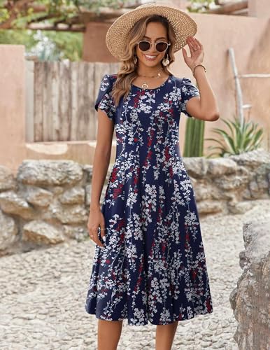 Image of ZEAGOO Womens Casual Dresses for Summer Short Sleeve Flare Midi Dress Loose Flowy Beach Sundress