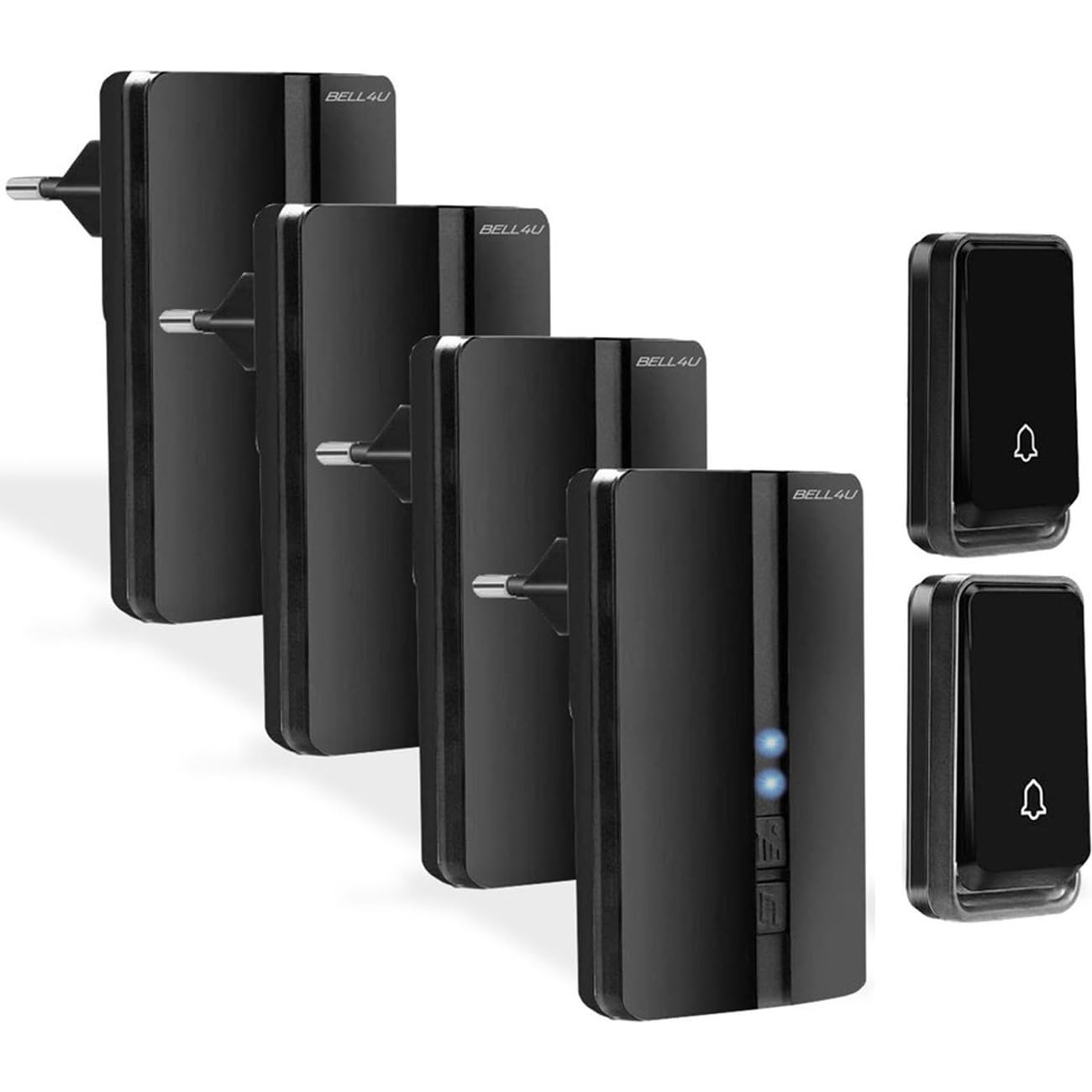 Campagnelli Wireless - Campagnelli Nero Portatile Esterno - 51 Suonerie - Indicatori LED - 50M Operativo a grande Distanza - 4 Volumi Selezionabili - 2x Trasmettitore e 4x Ricevitore