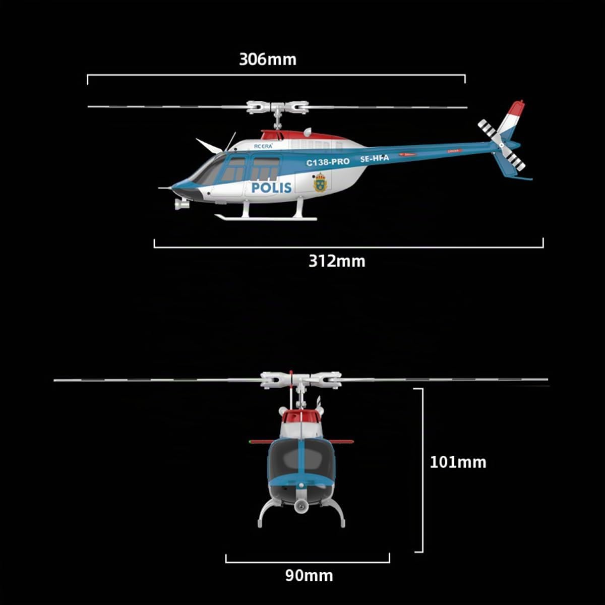 C138PRO 1/33 Modell RC-Hubschrauber - Bell 206 2,4G 6CH flybarless Einzelrotor-Fernsteuerungsmodell, Flugmodus mit Ein-Knopf-Umkehrfunktion, Ready-to-Fly (RTF) für Erwachsene und Fortgeschrittene