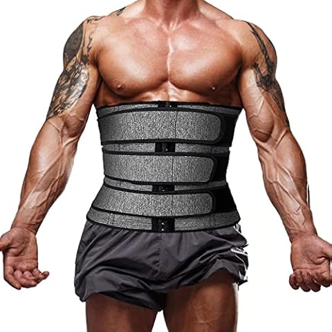 Mens Workout Waist Trainer Neoprene Corset Sauna Sweat Trimmer Cincher Slimming Belly with Belts, Grey, XXL Cover