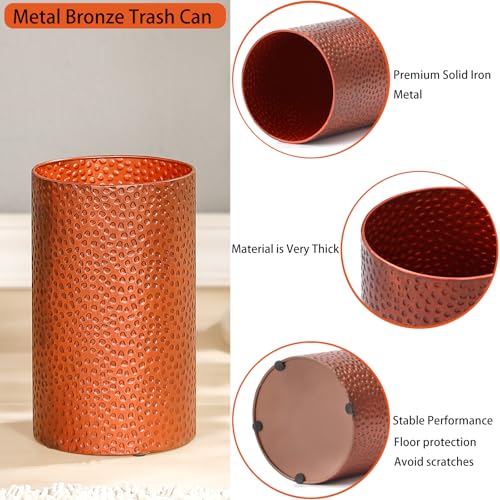 Image of Hand-Hammered Antique Copper Metal Trash Can, Small Decorative Wastebasket for Bathroom, Bedroom, Office, Kitchen & Dorm - Durable Round Garbage Bin, 7 inch W X 7 inch L X 12 inch H