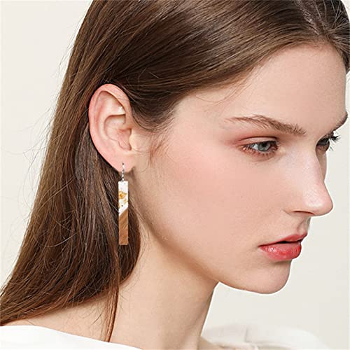 ONLYJUMP Natural Wood Resin Bar Dangle Earrings for Women Boho Earrings Statement Earrings Geometric Bar Wooden Earrings4
