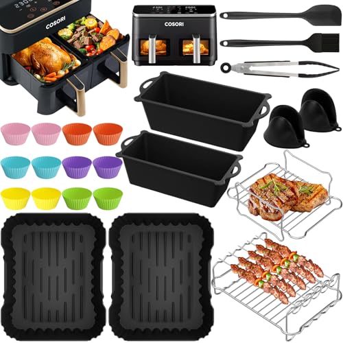 Airfryer Zubehör für COSORI Heißluftfritteuse Zubehör Dual Zone 8.5 L Wiederverwendbares Airfryer Zubehör Einschließlich Silikonformen Grillrost Brotbackformen für COSORI R903/R901 Airfryer