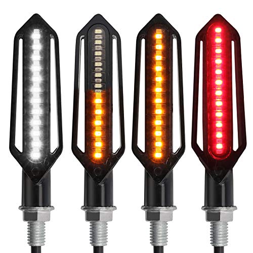 Justech 4pcs Flowing Motorbike Turn Signal Lights Flashing Turning Indicators Rear Brake Lights Daytime Running Lights for 12V Universal Motorcycle