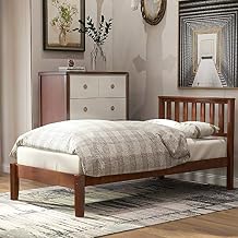 Wood Platform Bed, Twin Bed Frame with Headboard and 10 Wooden Slats Support, Construction with 100% Pine Wood, Nice Look, Perfect House Bedroom Furniture Walnut