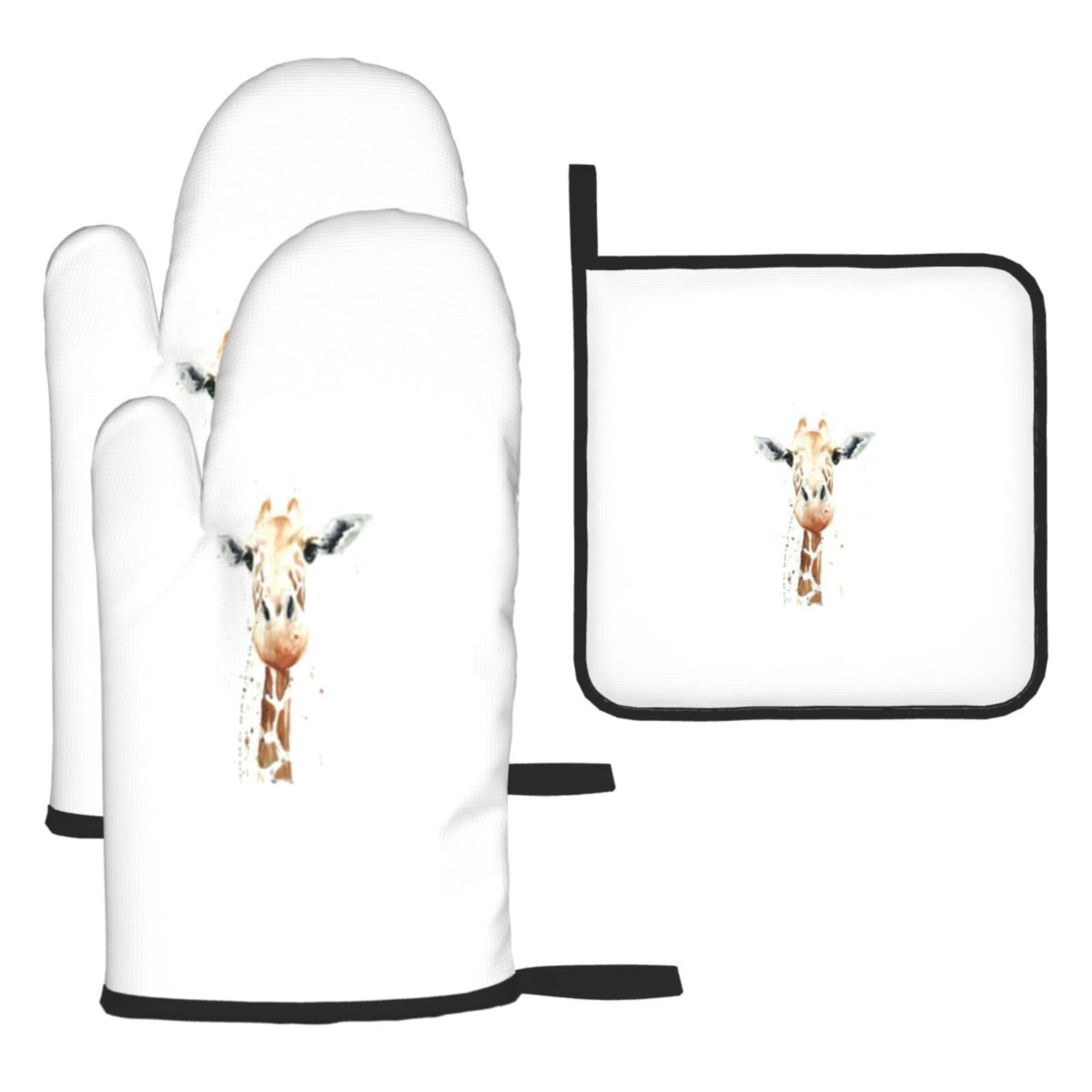 Clever Giraffe Print Oven Kitchen Gloves For Baking Outdoor Grilling Home Use Mitts Microwaving Bbq