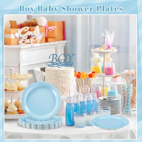 NatNarr 30 Stück Hellblaue Pappteller, 9 Inch Einweg Party Pappteller mit Wellenschliff, Babyblau Dessertteller für Geburtstag, Babyparty, Hochzeit