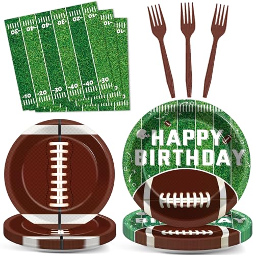 Image of 100 Pcs Football Party Supplies Set Football Birthday Plates and Napkins Sports Party Tableware Packs Decorations Sports Disposable Paper Plates Napkins Forks Serve 25