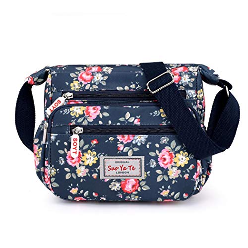 Sac à bandoulière pour femme en toile imperméable noire avec multi-poches