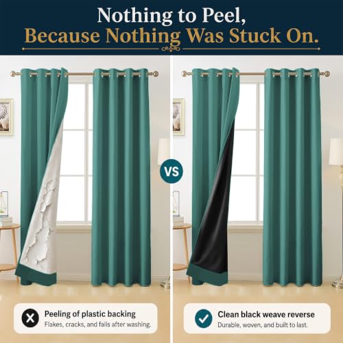Image of Cloth Fusion 100% Blackout Window Curtains 5 Feet Long Set of 2 | Arcticteal, Room Darkening, Black Woven Back, 4 inch Weighted Hem, Thermal Insulated, Stainless Steel Grommets