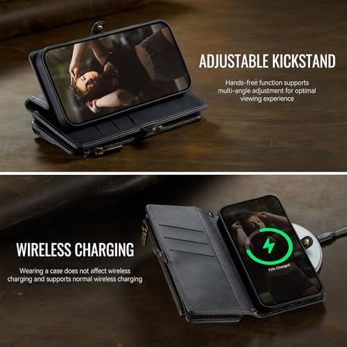 GooodiDEAR Wallet Case for iPhone 17 – RFID Blocking PU Leather Phone Case with Card Holder, Zipper Pocket, Kickstand, Magnetic Closure, Shoulder & Wrist Strap, Black by GooodiDEAR - Used condition - Image 6