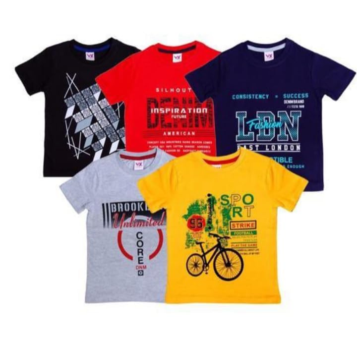 Image of Boys Printed Cotton Half Sleeve Regular Fit Casual t-Shirts Set Combo (Pack of 5)