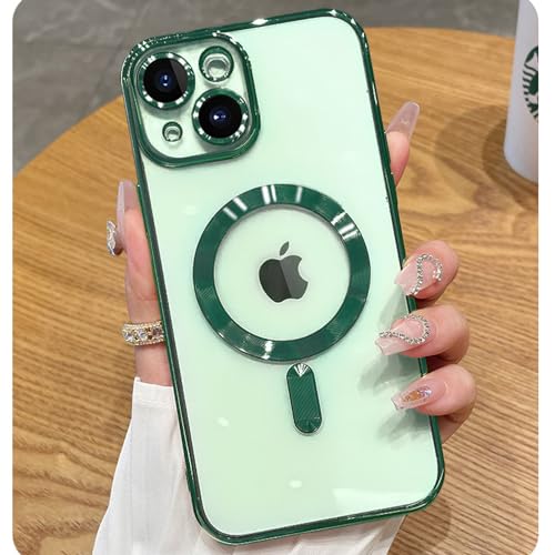 ZinLyuen Magnetic Case for iPhone 15 Case Clear Compatible with MagSafe Built-in Camera Lens Protector Soft Slim Shockproof Phone Case Cover for iPhone 15 6.1" - Green