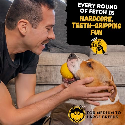 Image of Super Durable Dog Ball - Tough, Strong Chew & Fetch Toy for Power, Extreme, Aggressive Chewers - Heavy Duty Natural Rubber - Medium /Large Dogs