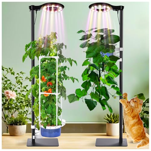 Indoor Plant Hydroponics Growing System Tower Kit with Grow light,Herb Vegetable Indoor Gardening System with Standing Floor Tall LED Grow Lights,Height Adjustable with Stand,Timer,Trellis 1