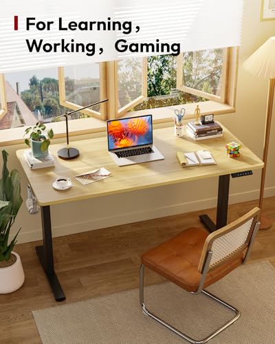 Image of SANODESK Electric Standing Desk 60 x 24 Inches Whole-Piece Desktop Height Adjustable Stand Up Desk w /6-Button Controller Ergonomic Computer Desk for Home Office, Black Frame + Natural Tabletop
