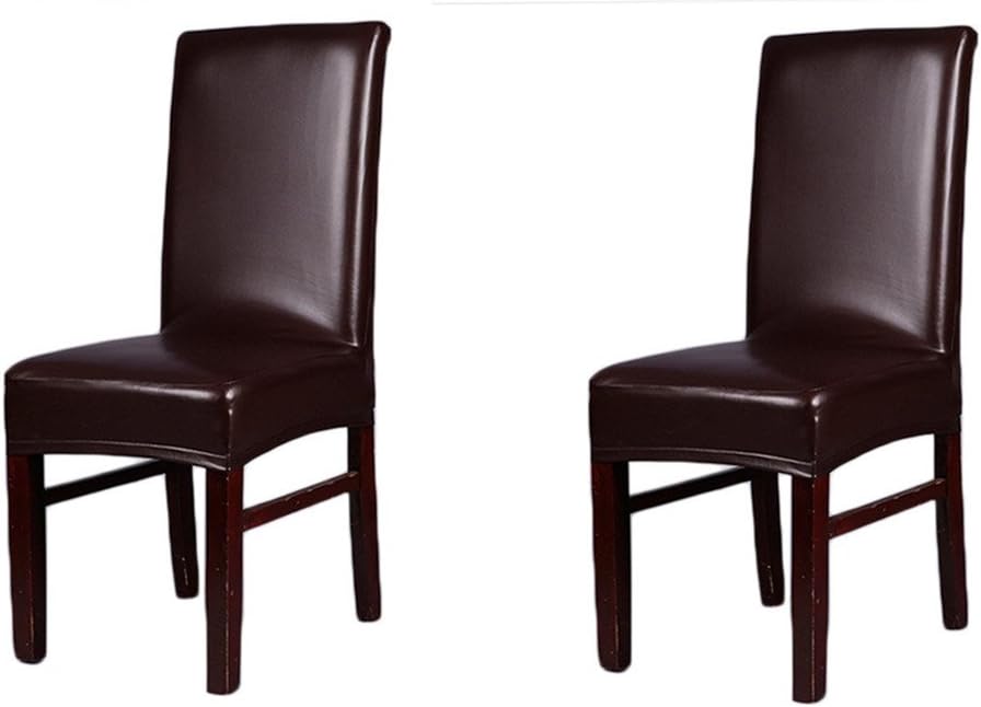 SindeRay Dining Chair Covers, Solid Color PU Leather Stretch Waterproof Chair Protector Covers For Dinging Living Room Chair (2 PCS, C)