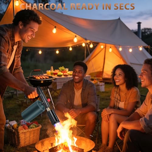 Image of Propane Torch with Adjustable Flame, Powerful Kitchen Torch Gun with Safety Lock & Cooling Vents, Blow Torch Flamethrower for Grill, Sous Vide, BBQ, Charcoal Lighter (Tank Not Included)