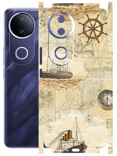 Image of AtOdds - Full Body Back Screen Guard Protector Film - Lamination Wrap Skin Sticker Compatible with VIVO T4R (5G) | Scratchproof Matte Finish (Design - Pirate Map)