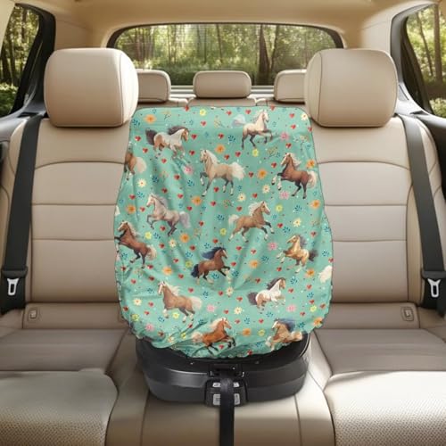 KEIAHUAN Horse Floral Baby Car Seat Sun Shade Cover Infant Auto Seats Heat Protector Car Seat Sun Shade Visor Infant Car Seat Sun Protecton Cover Baby Travel Accessories