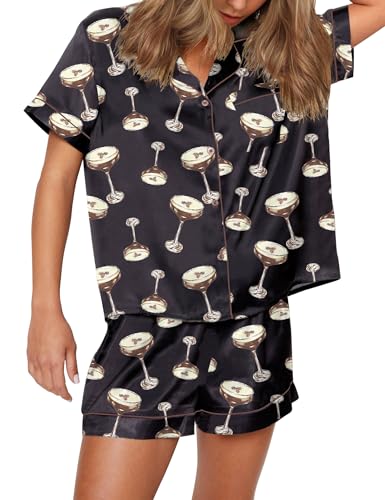 Image of SHESHOW Satin Pajamas for Women Set Preppy Animals Pjs Short Sleeve Shorts 2 Piece Loungewear Sets XS-XXL