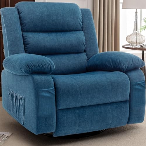 Image of Korser Recliner Chair, Wide Rocker Chair, Rocking Chair with Massage and Heat,360°Swivel Nursery Rocking Chairs, Oversized Recliner for Adults, Cashmere Reclining Sofa for Living Room, Blue