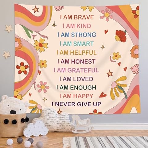 SVBright Cute Rainbow Motivational Tapestry 59Wx51H Inch Wall Hanging Affirmation Quote Positive Saying Inspirational Classroom Tapestry Boho Kids Room Decor Art for Living Room Bedroom Dorm Cover