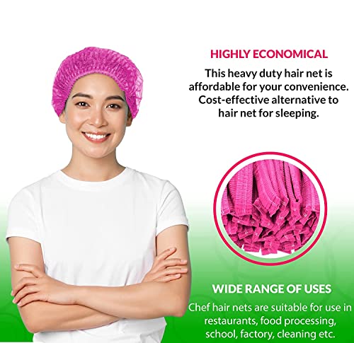 Image of 50 PINK Disposable Nonwoven Bouffant Caps, Hair Net, Cape For Hospital, Salon, Spa, Catering, Laboratories, Dust-free Workspace. (PINK)