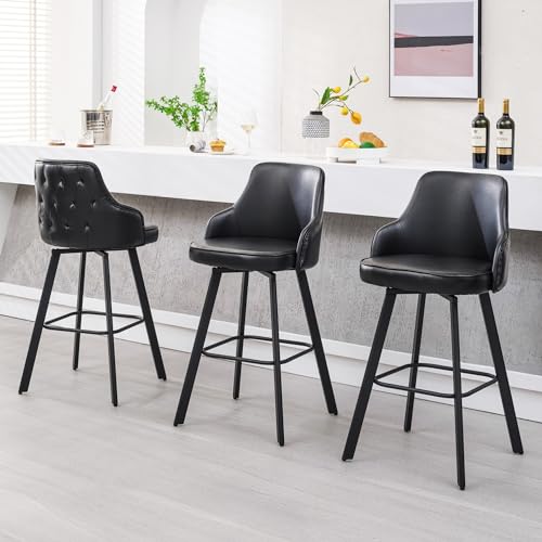 Image of Swivel Bar Height Bar Stools Set of 3, 30 inch Barstool for Kitchen Island