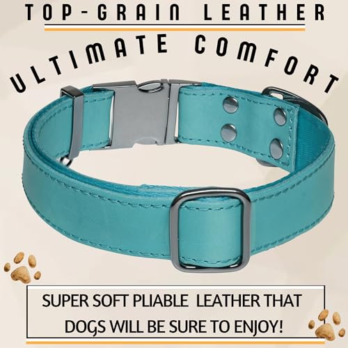 Image of ADITYNA Leather Dog Collar for Large & Extra Large Dogs, Adjustable 19-30 inch | Padded, heavy-duty metal buckle. Great for walking, training - ideal for Rottweiler, German Shepherd, Golden Retriever.