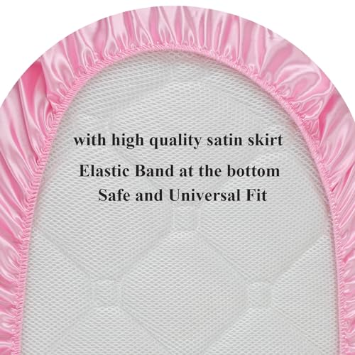 Image of Silk Bassinet Sheet 17 inch x 33 inch Surface (100% Pure Mulberry Silk) - 4 inch Deep Pocket (Satin)- 19 Momme 6A High-Grade Fibers for Baby Hair for Hourglass, Oval,Rectangle Pads /Mattress Pink
