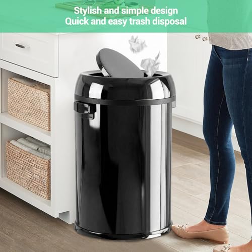 Image of Garvee 17 Gal /65 L Round Trash Can, Stainless Steel Swing Top Garbage Can for Kitchen, Heavy Duty Commercial Trash Bin with Swing Lid for Restaurant Home Office, Gloss Black