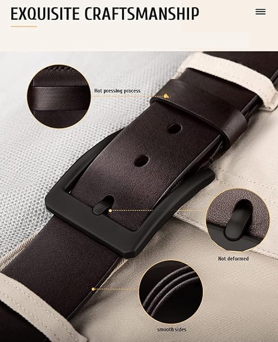 Image of Men's Genuine Leather Belt | Full Grain | Adjustable Fit | Durable Buckle | Formal & Casual Wear | Fit on up to 38 Inches Waist size