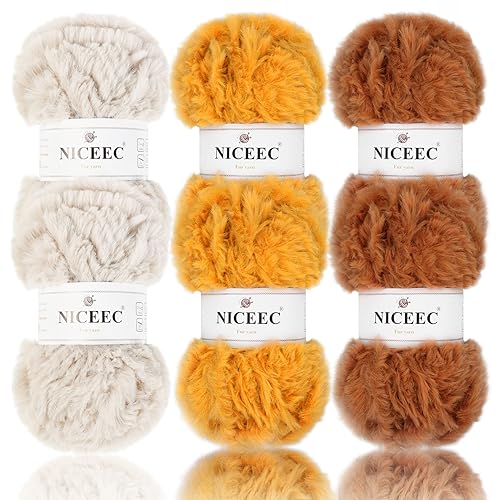 Image of NICEEC Faux Fur Yarn Super Soft, Chunky & Fluffy, Eyelash Yarn for Crochet & Knitting(Total Length 210yds /10.6oz) - Autumu /300g