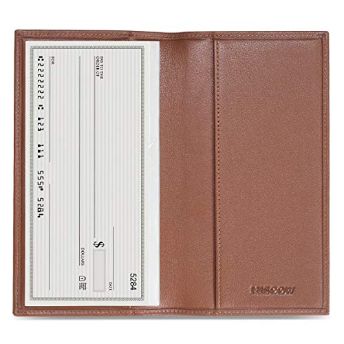 Image of HISCOW Minimalist Checkbook Cover - Full Grain Leather (Premium Cognac) | Full grain cowhide, transaction register & check book pockets, removable duplicate divider, durable stitching, gifts for men