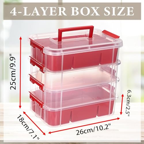 Image of plastic boxes for Storage transparent boxes for storage, Portable & Stackable Space Saving Organiser with Lid for Medicine, Jewelry, Arts & Crafts, Buttons, Beads (Red, 4 TIER WITH 2 TRAY)