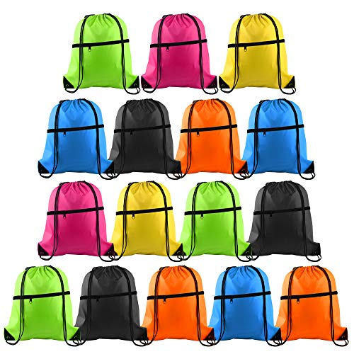 Image of KUUQA 16Pcs Drawstring Backpack with Zipper Pocket Cinch Sack Bulk String Bags(Colorful)