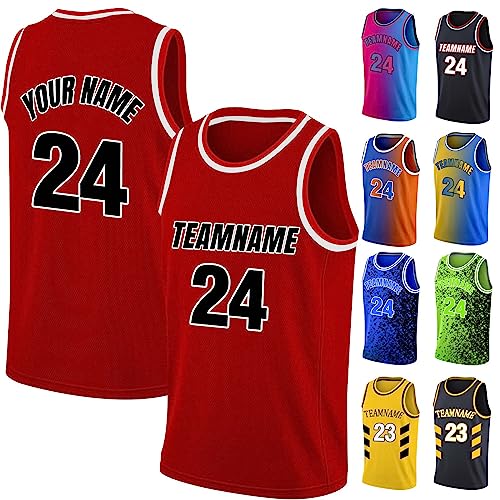Red Custom Basketball Jersey Team Name Number Personalized Practice Shirt for Men Youth Kids Boys College University, S~4XL