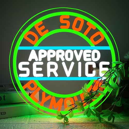 Image of WonderfulLife De Soto Approved Service Plymouth Vintage Classic Car or Automotive Repair Service Neon Sign,Dimmable Led Lights for Garage,Bright and Eye-Catching Wall Art.