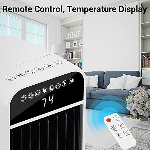Image of Uthfy 34 inch Portable Air Conditioner, Evaporative Air Cooler, Cooling Fans That Blow Cold Air, Remote, 12H Timer, 4 Ice Packs, Dual Water Tank