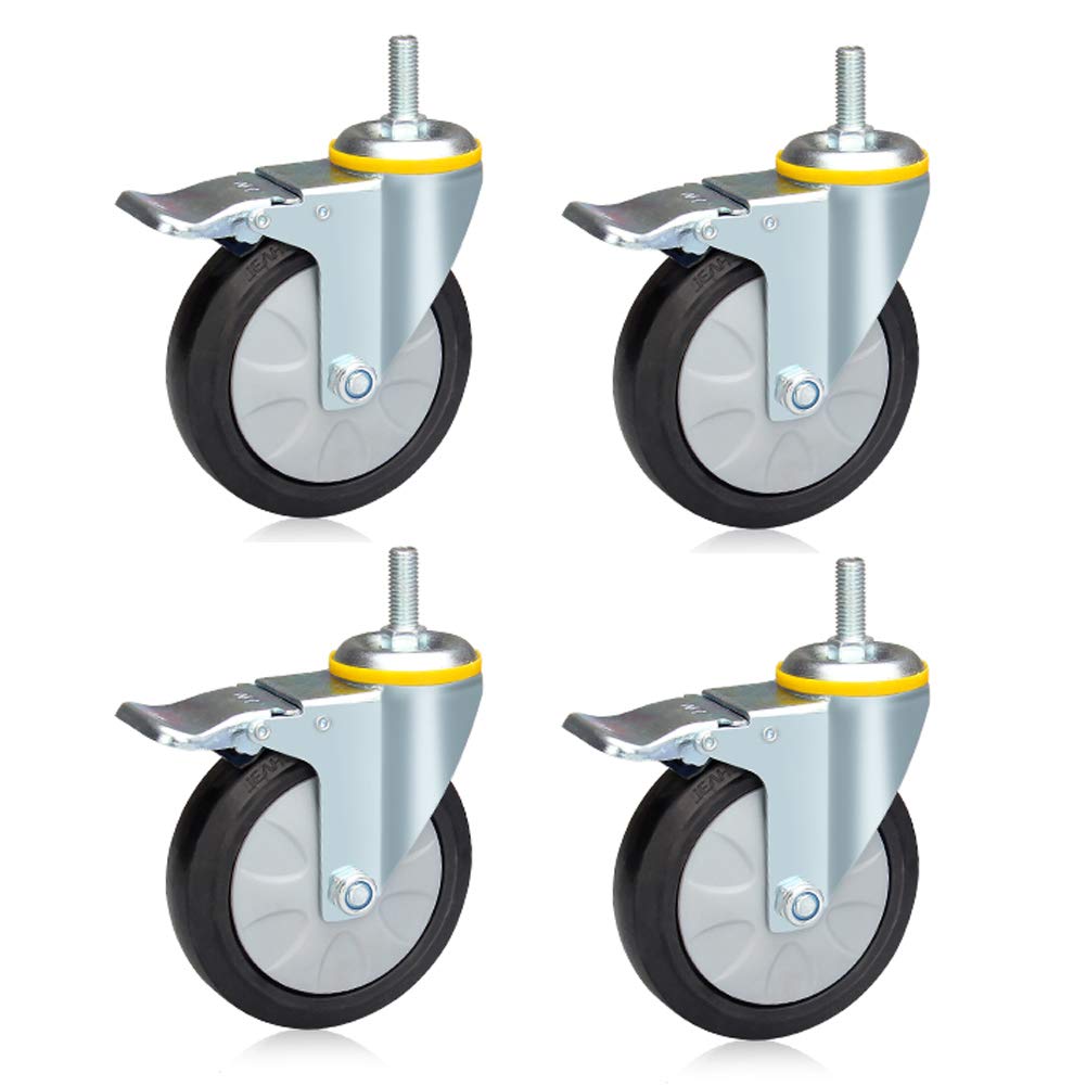 Ruedas giratorias Resistentes con Rosca M12 para Muebles y Transporte Industrial, de 3 pulgadas/100 mm/4 Pulgadas, 300 kg-500 kg, con Freno, silenciosas, de Goma, Resistentes al Polvo, para fábricas,