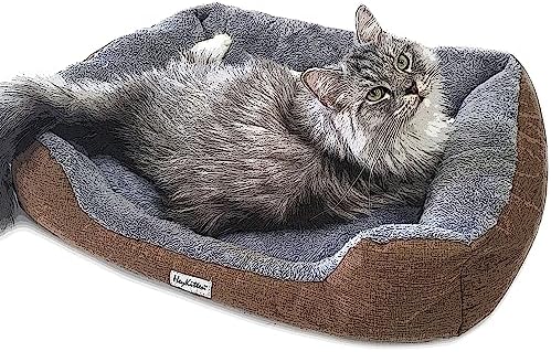 HeyKitten Ultra Soft Cat Cushion Bed with Odor Removing Charcoal Bags for Indoor Kittens, Puppies (Brown, Large)