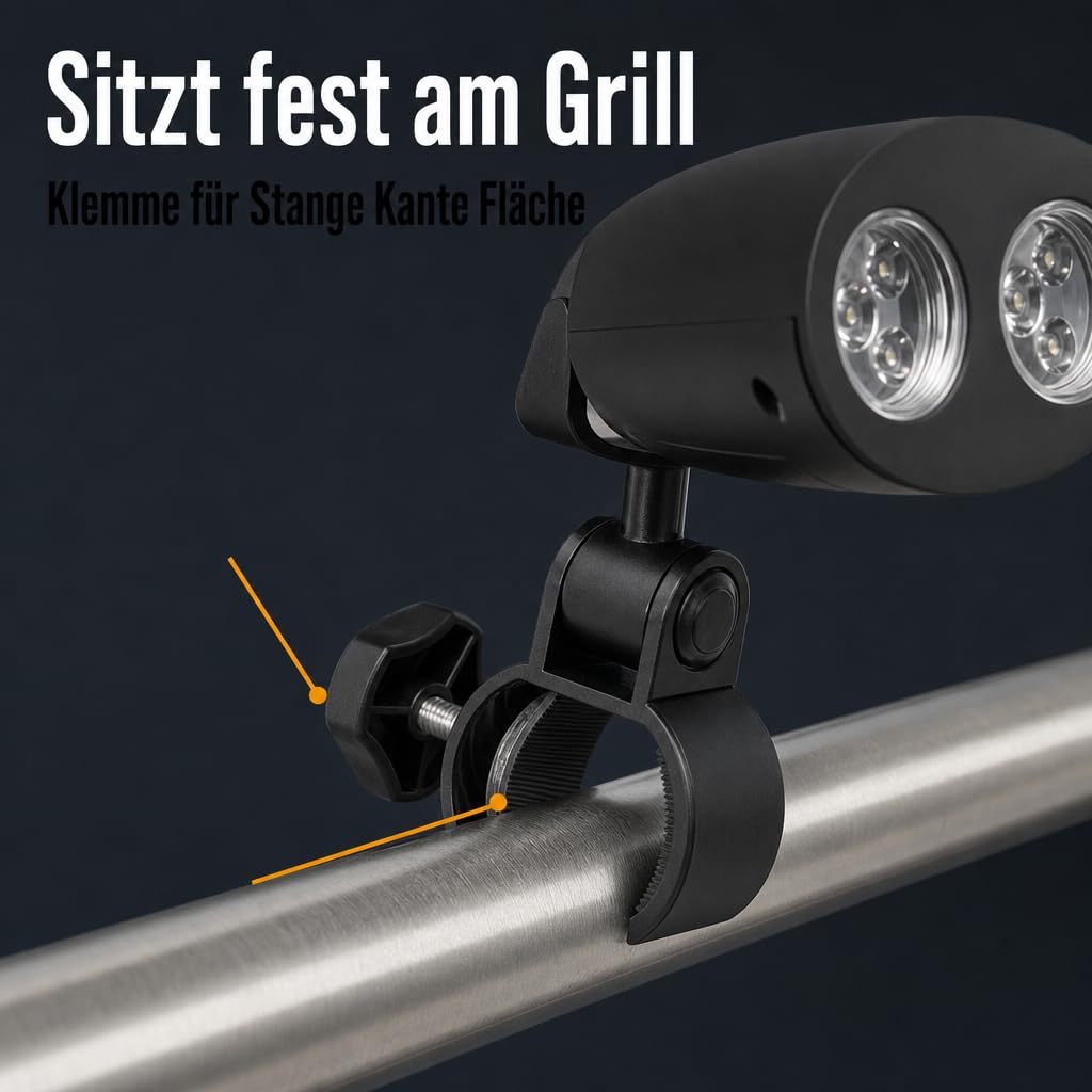 MIJOMA Robuste Grilllampe mit 10 Superhellen LEDs, 180° Flexibler Schwenkmechanismus, Praktische Touch-Schalter Funktion, einfache Anbringung dank C-Klemme - Das zweckmäßige Outdoor Grillzubehör